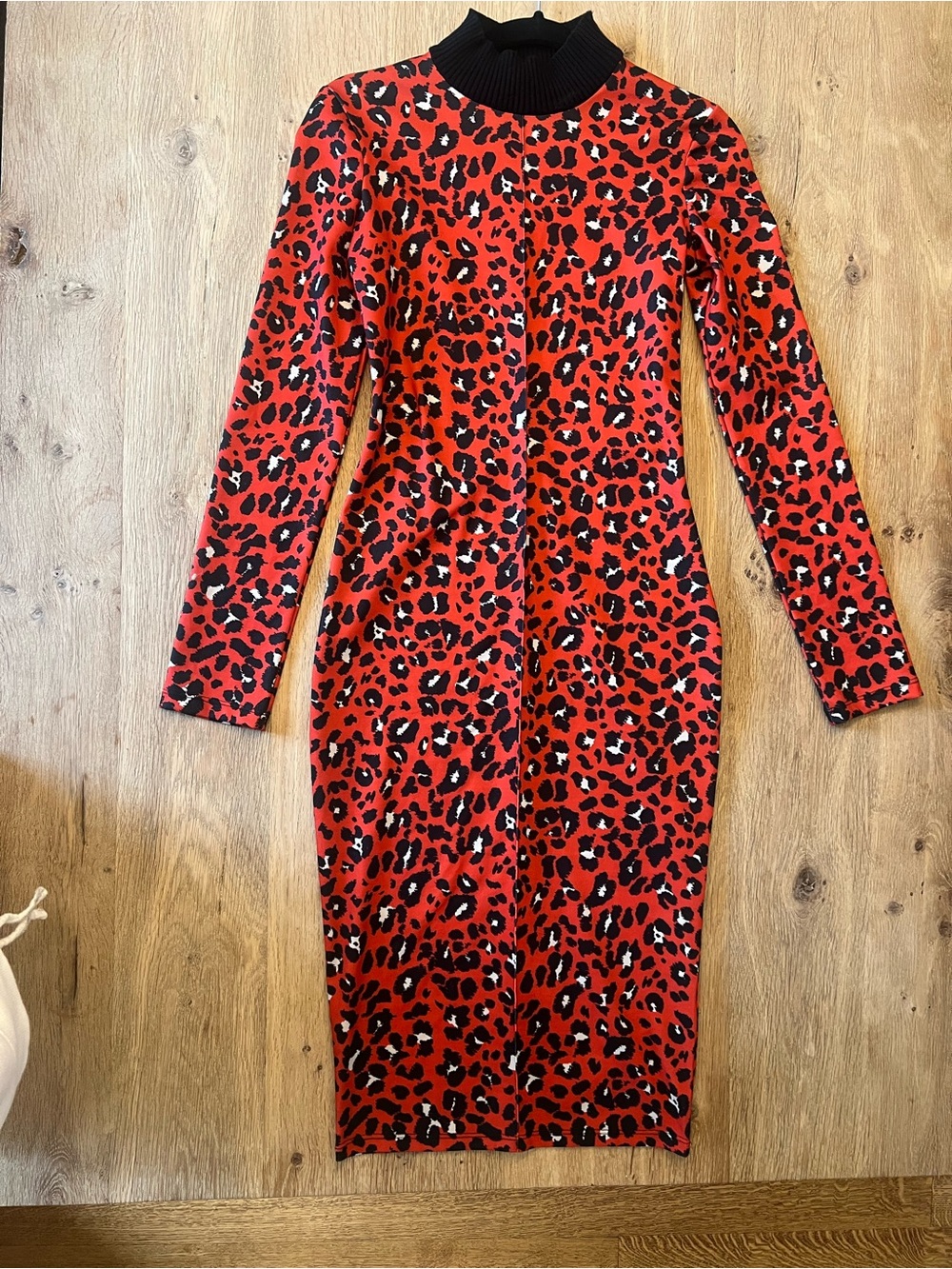 Zara Red Leopard Print Stretch Mock Neck Midi Dress Size S Bodycon